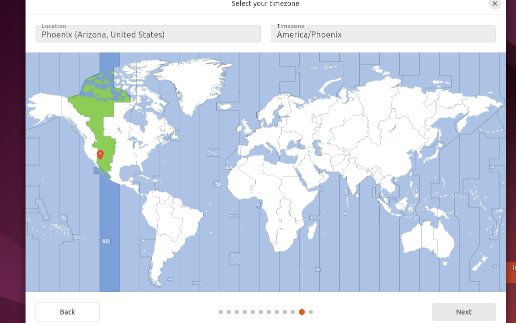 Timezone Selection Window